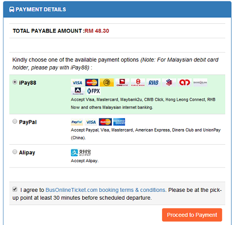 Jasa Pelangi Payment Details BusOnlineTicket